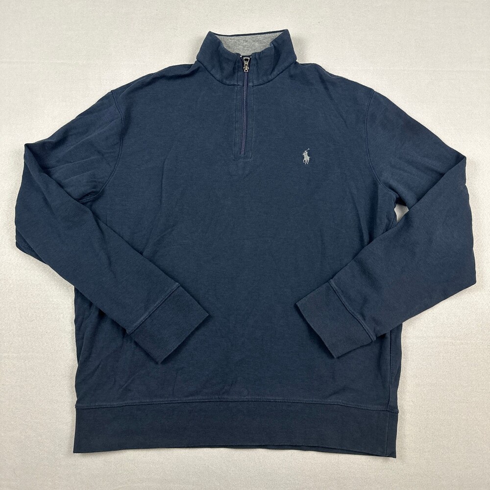 Polo Ralph Lauren Sweater Men Large Blue 1/4 Zip Pullover Knit Pony Embroidery L